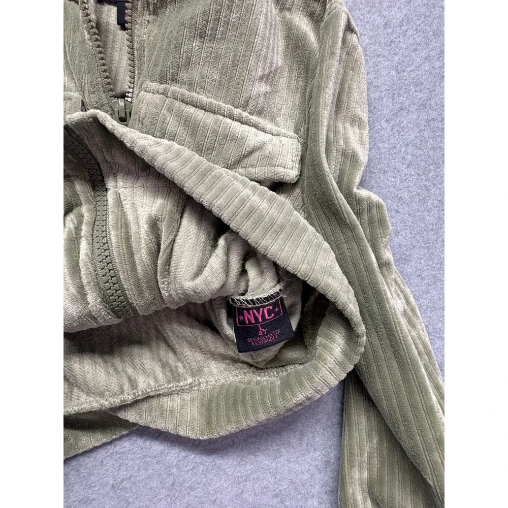 NYC Girls 4T Sage Green Ribbed Velour Tracksuit‎ Zip Hoodie Cargo Joggers Set